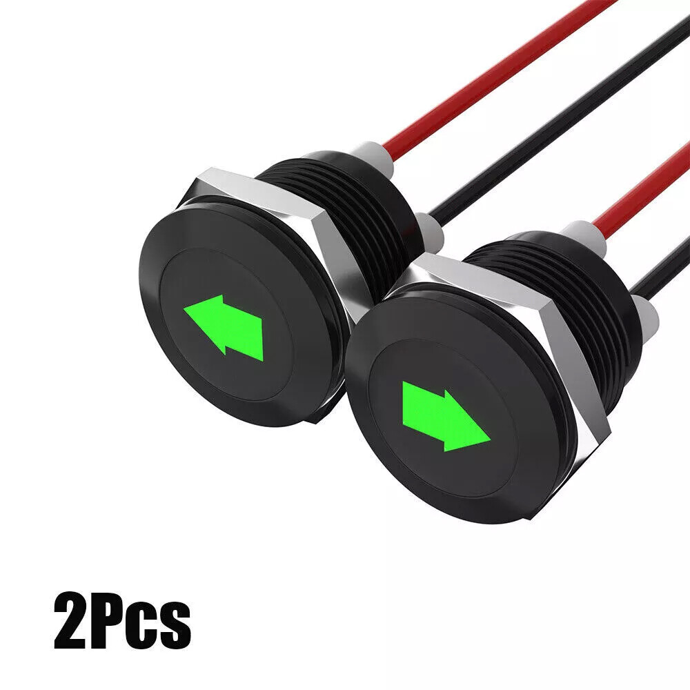 Car Indicator Dash Light Turn Signal Light LED Single Arrow 2Pcs Green 12V Metal