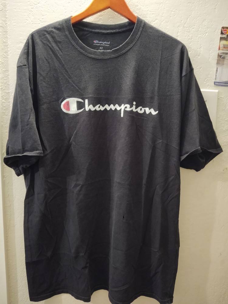 Champion T-Shirt Size XL Black Retro Spell Out Graphic Cotton Short Sleeve Mens