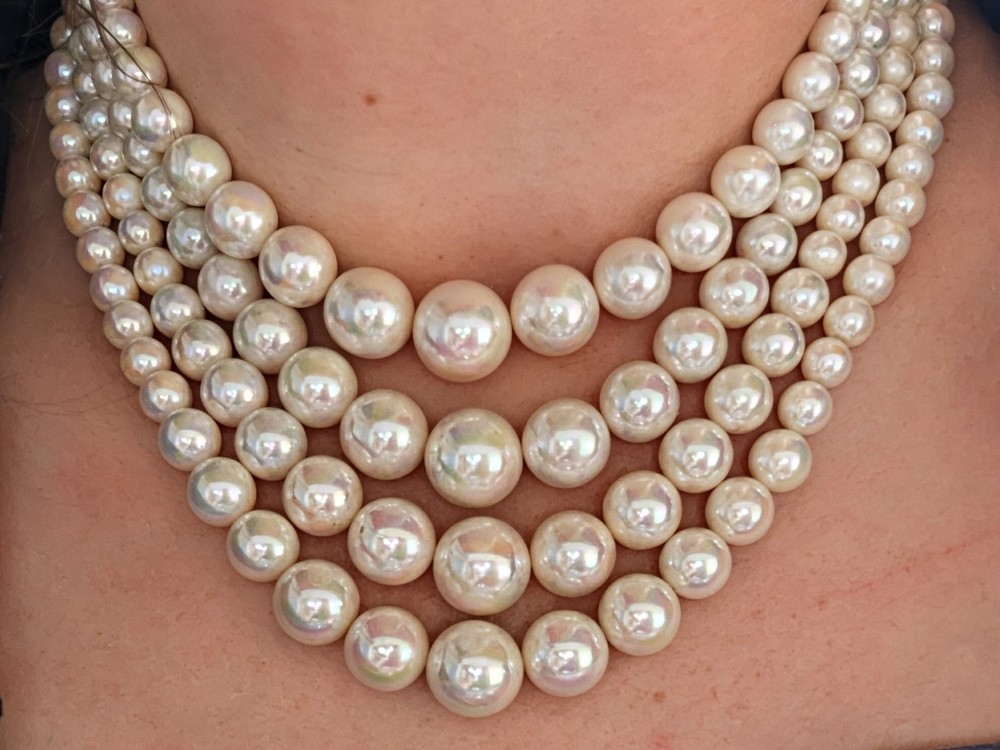 Vintage Japanese Four-Strand Faux Pearl Choker Mid-Century Multi-Strand