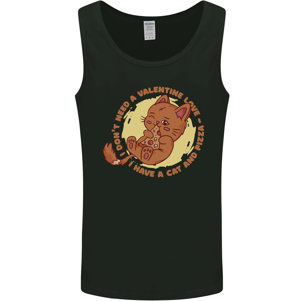 Cat & Pizza Anti Valentines Singles Day Mens Vest Tank Top