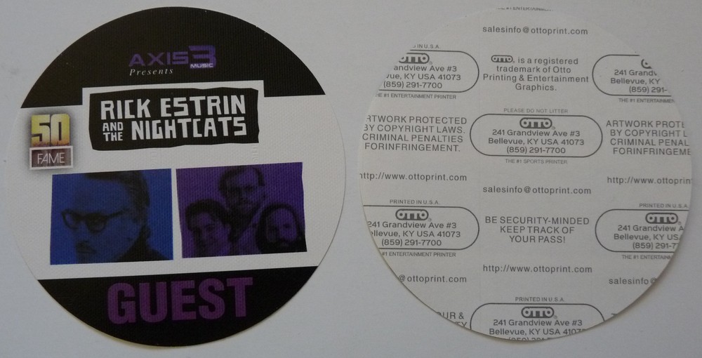 Rick Estrin & The Nightcats Concert Guest Access Backstage Pass D3
