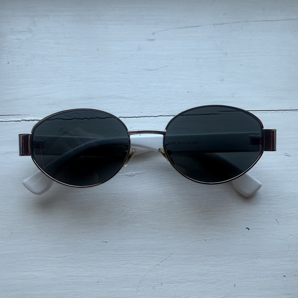 Celine White Triomphe Metal Oval Sunglasses