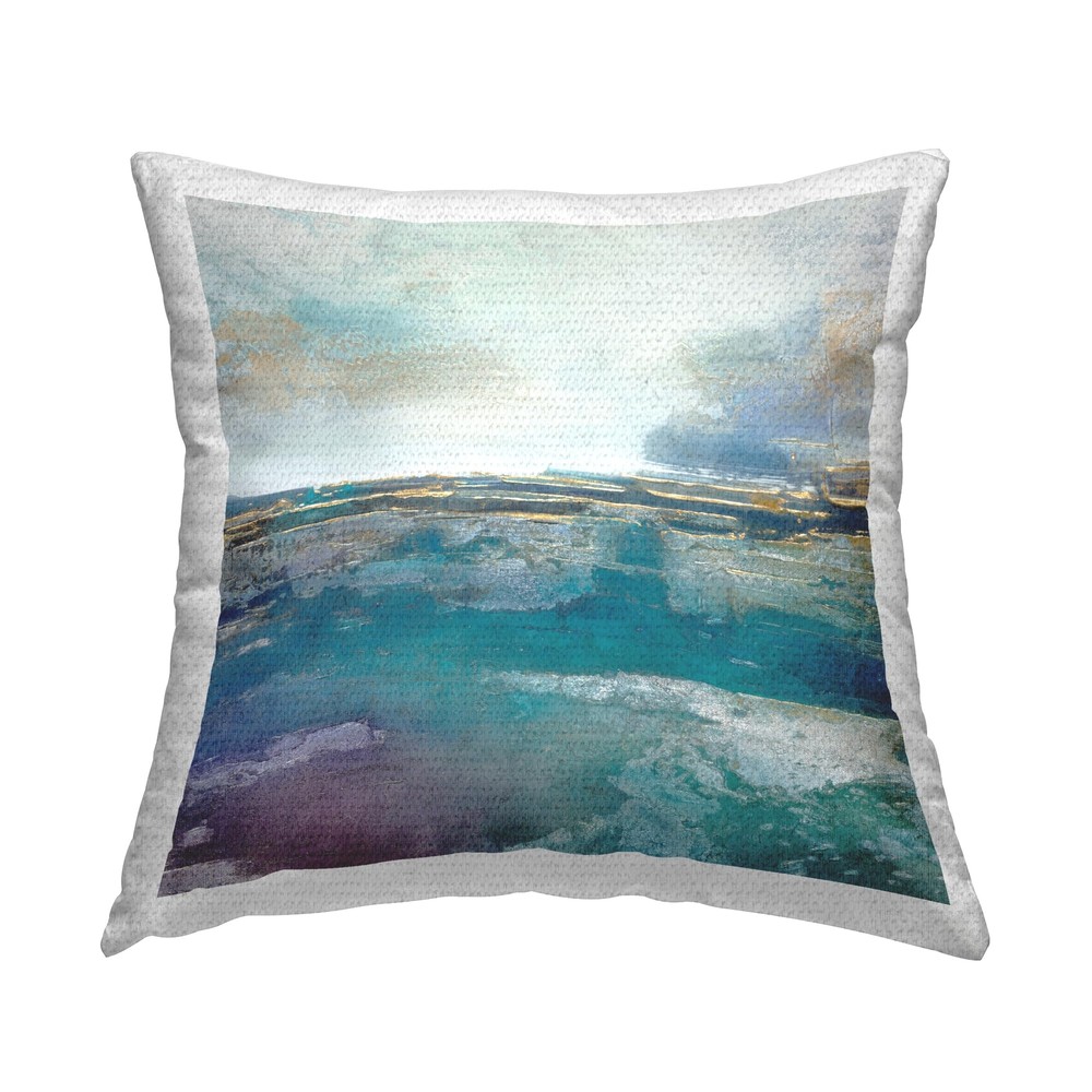 Abstract Teal Landscape Horizon Blue Outdoor 18x18 Printed Pillow