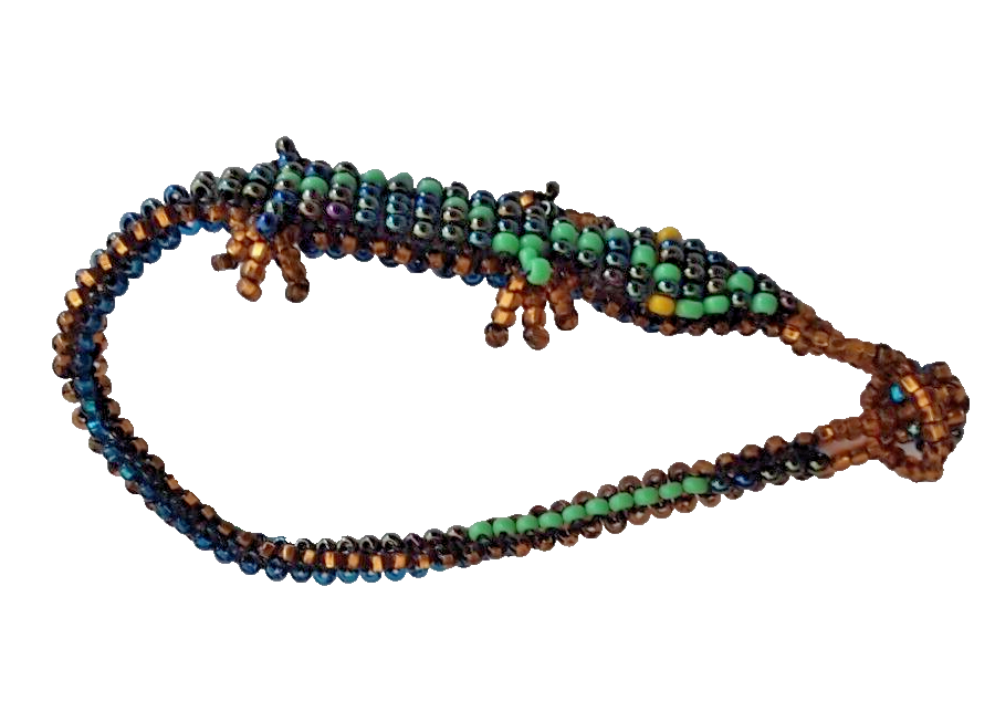 Beaded Bracelet Lizard Gecko Salamander Handmade Unisex blue green yellow eyes