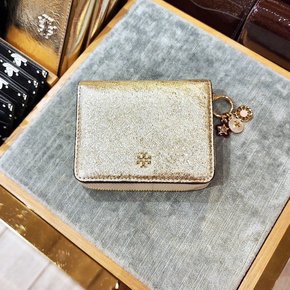 Latest Tory Burch Emerson Gold Metallic Charms Mini Wallet 177012 $245