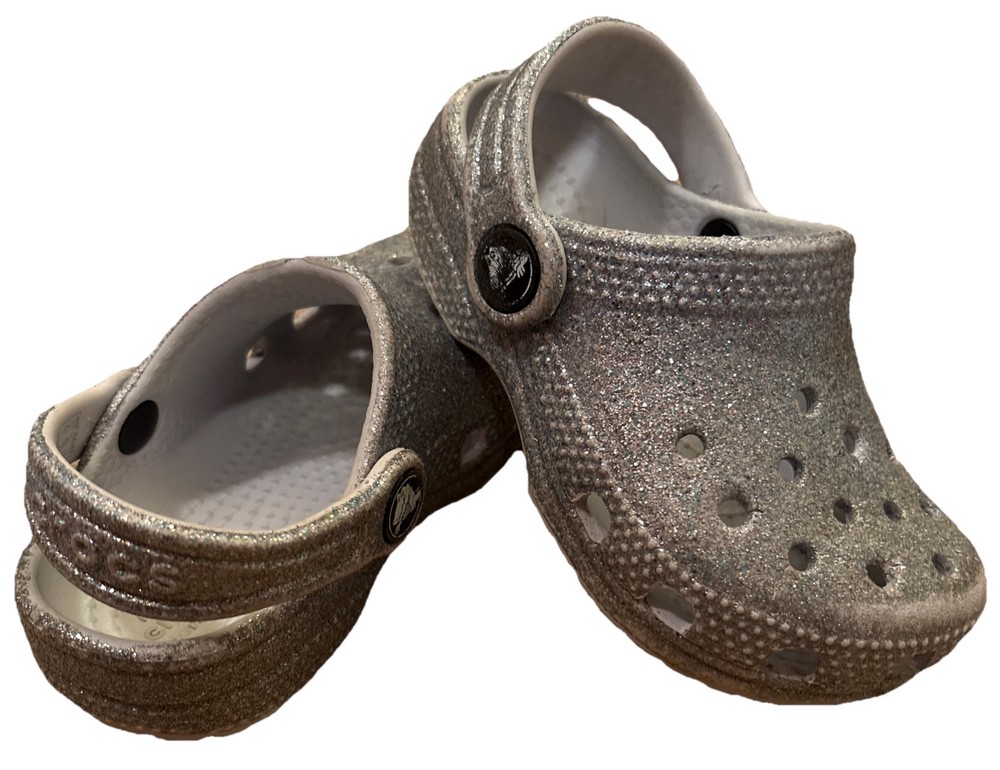 Crocs Unisex Toddler Glitter Clogs JL3 Silver US C7 Kids Shoe