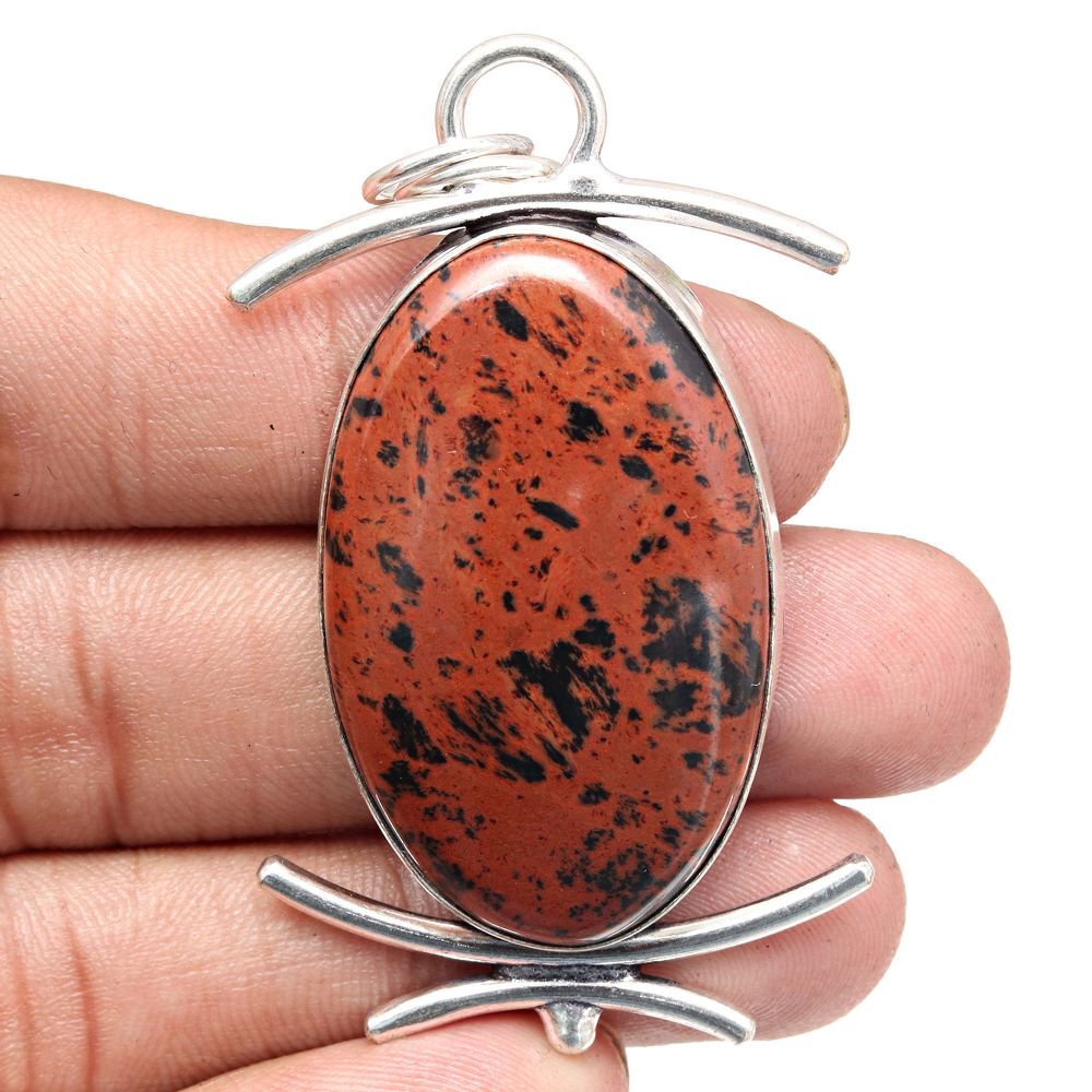 Mahogany Obsidian Pendant Silver Jewelry Gift For Women 2.5 Inch
