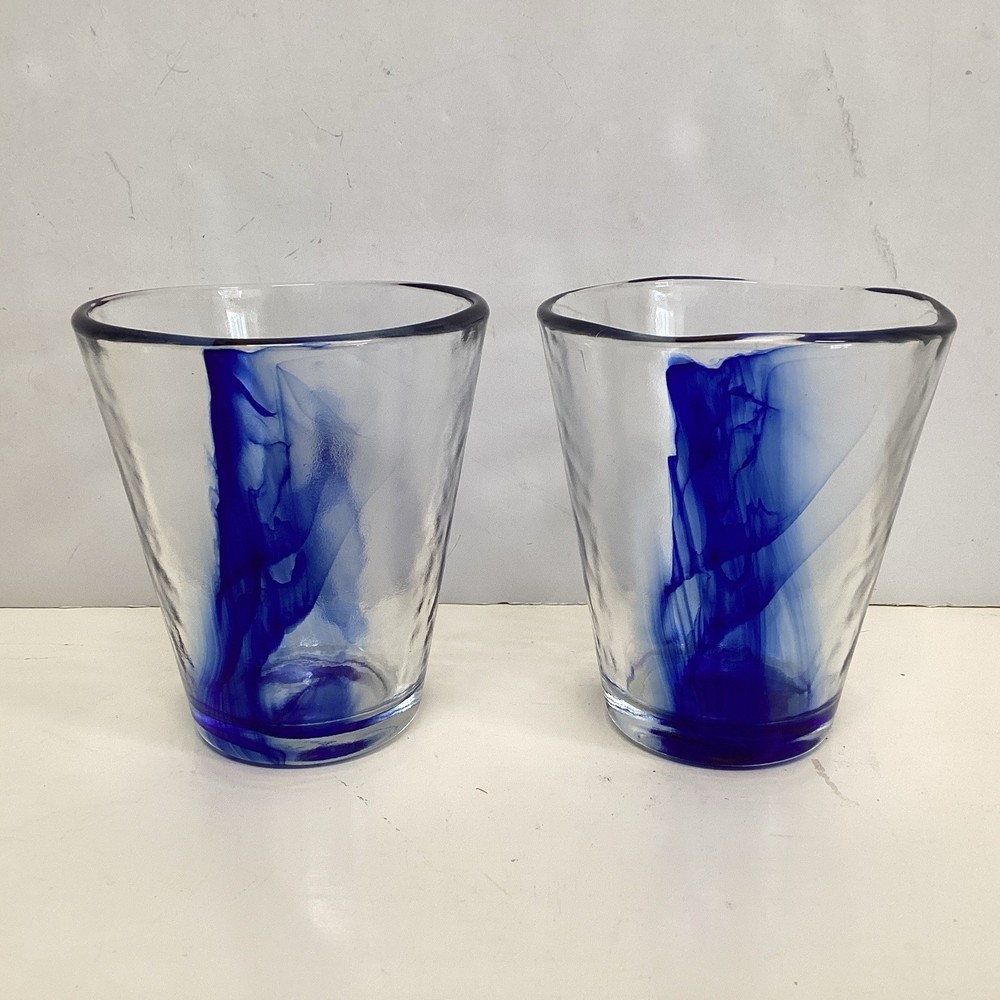 bormioli Rocco murano cobalt blue swirl Italian drinking glasses set of 2