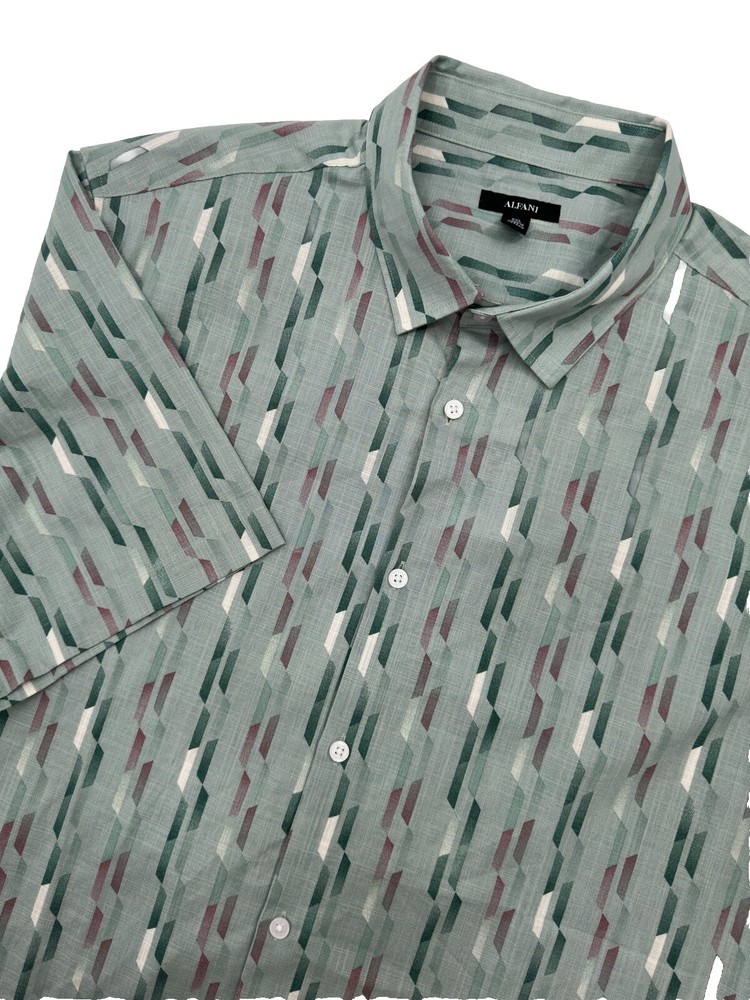 Alfani Men's Nightfall Regular Geo Print Button Up Shirt Mint Sugar Size XXL NEW
