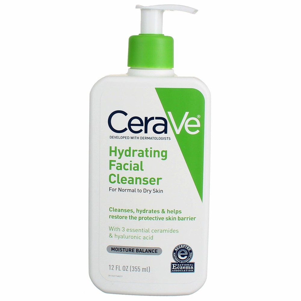 4 Pack CeraVe Hydrating Facial Cleanser, 12 fl oz, Gentle Daily Cleansing for Smooth Skin