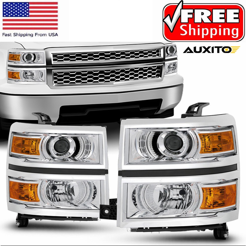 For 14-15 Chevy Silverado 1500 OE Style Chrome Clear Housing Corner Headlights