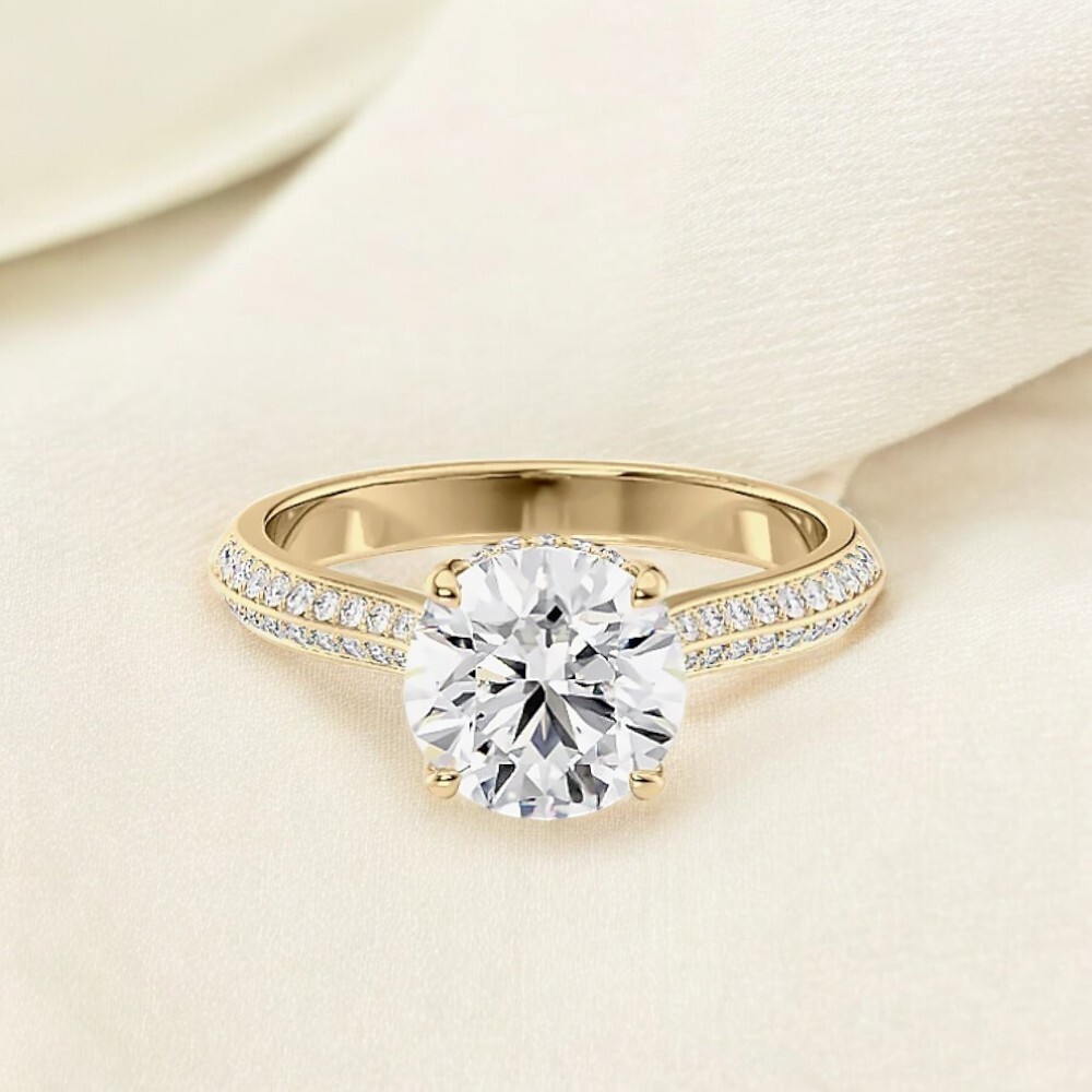 14k Yellow Gold IGI Certified Diamond  Ring 1.90 Ct Lab Created Round Cut