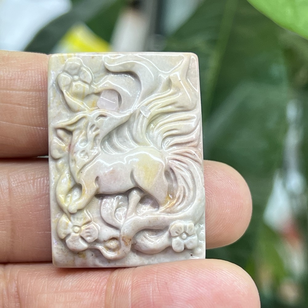 1.5 Inch Natural Ocean Jasper Carved Kitsune Skull Crystal Healing Stone Gift