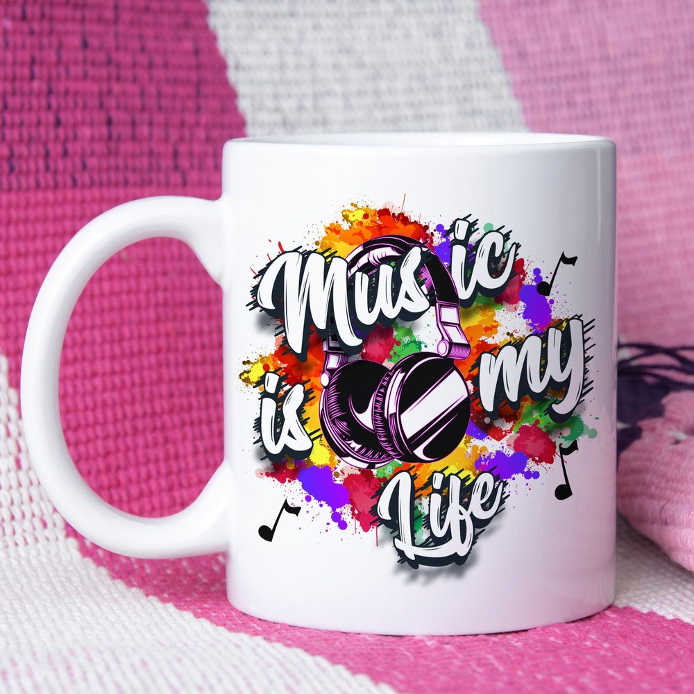 Music Lovers Mug with Pink Earphones - Perfect Gift for Music Enthusiasts  