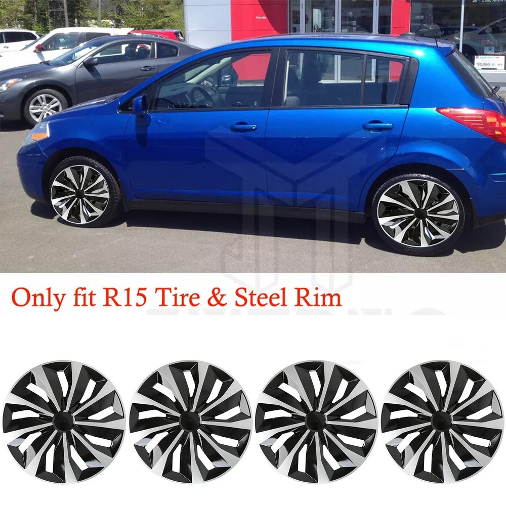 4 Snap-On Hub Cap Covers for 2008-2016 Nissan Versa 15