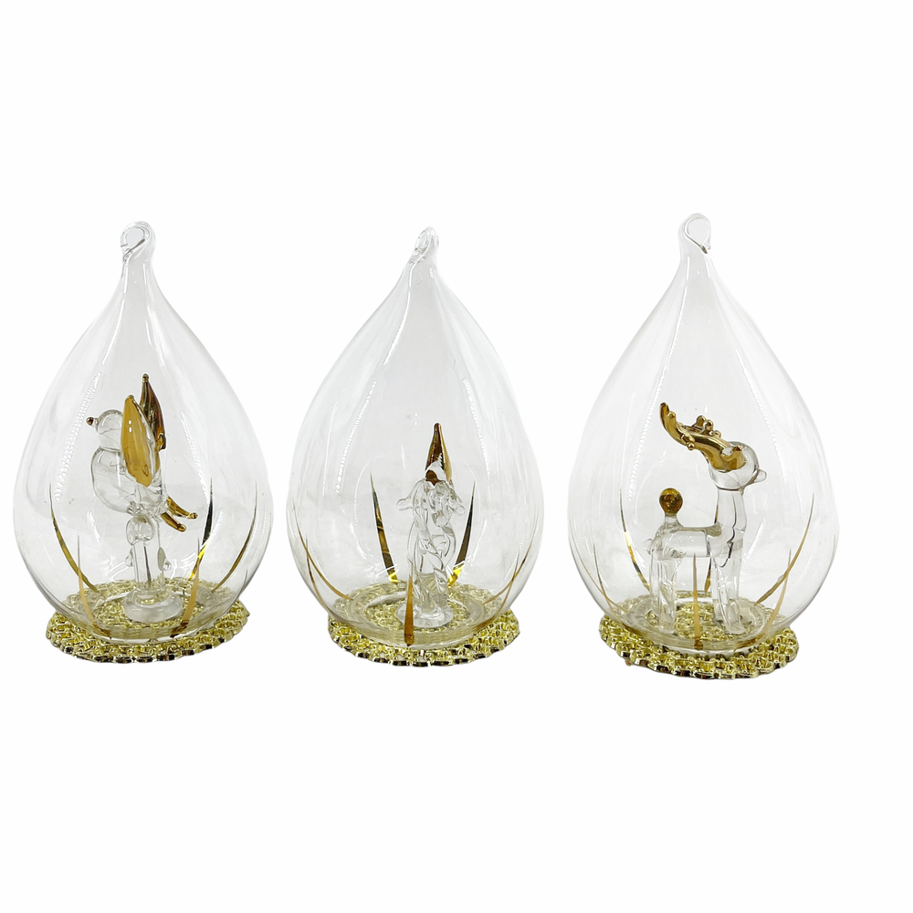 Lot of 3 Vintage Blown Glass Teardrop Christmas Ornaments Figural Reindeer Bird