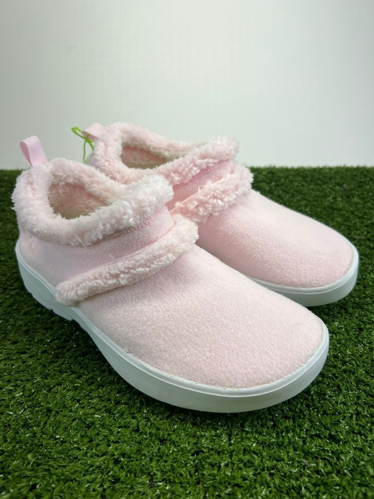 Oofos OOcoozie Low Recovery Shoes Womens 8 Pink/White Sherpa Fleece Comfort