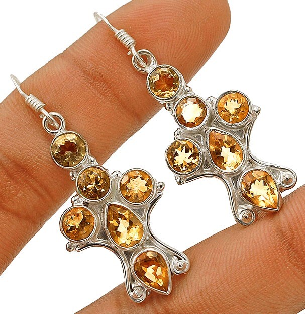 3CT Natural Citrine 925 Sterling Silver Earrings