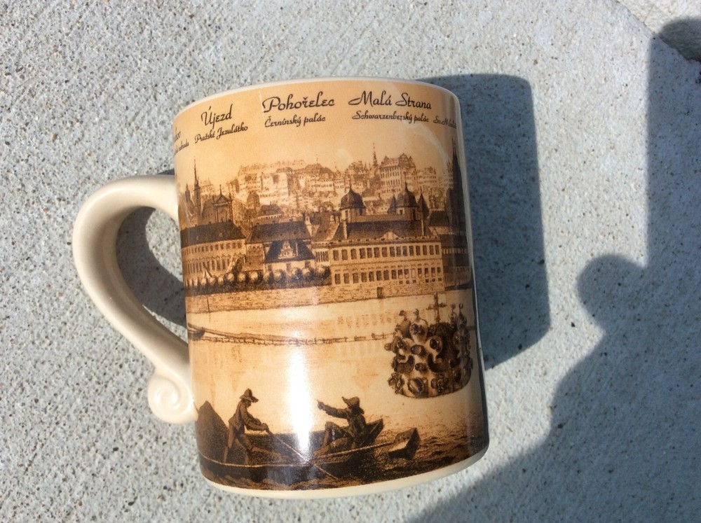 Praha brown tea cup Czech Republic souvenir coffee mug 1840 landmarks EUC