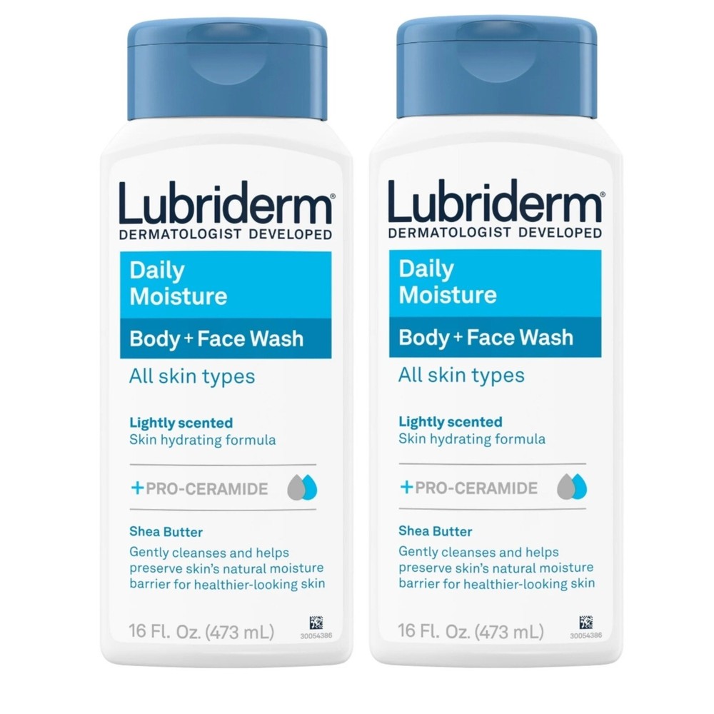2 Pack Lubriderm Daily Moisture Body + Face Wash, 16 Oz