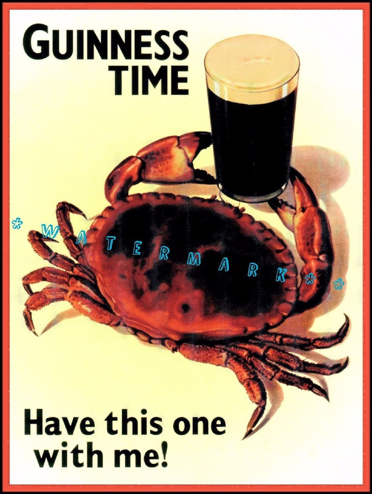 Have This One With Me Guinness Time Vintage Poster Print Art Crab And Beer Ad