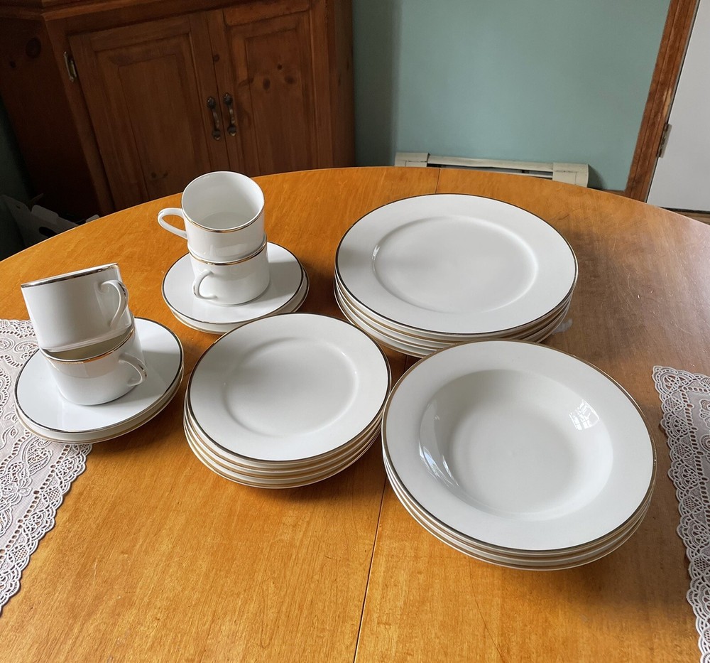 Dinner Set for 4 by William Rogers & Sons by International Silver Co Gold trim