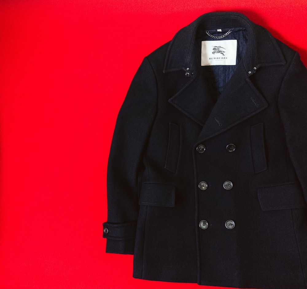 BURBERRY Men 90% Virgin Wool 10% Cashmere Black Coat Size 50 / L Double Breasted