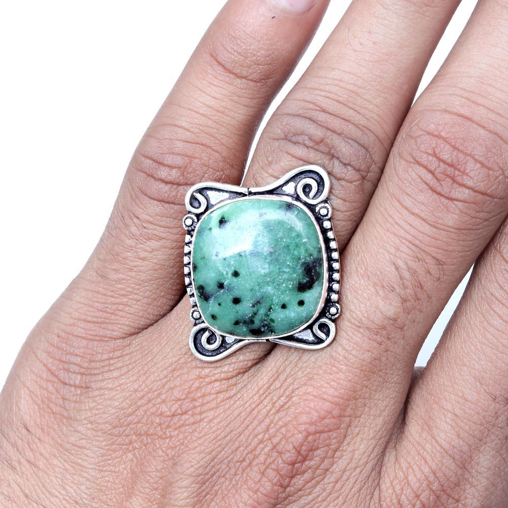 Ruby Zoisite Gemstone Handmade Silver Jewelry Size 8