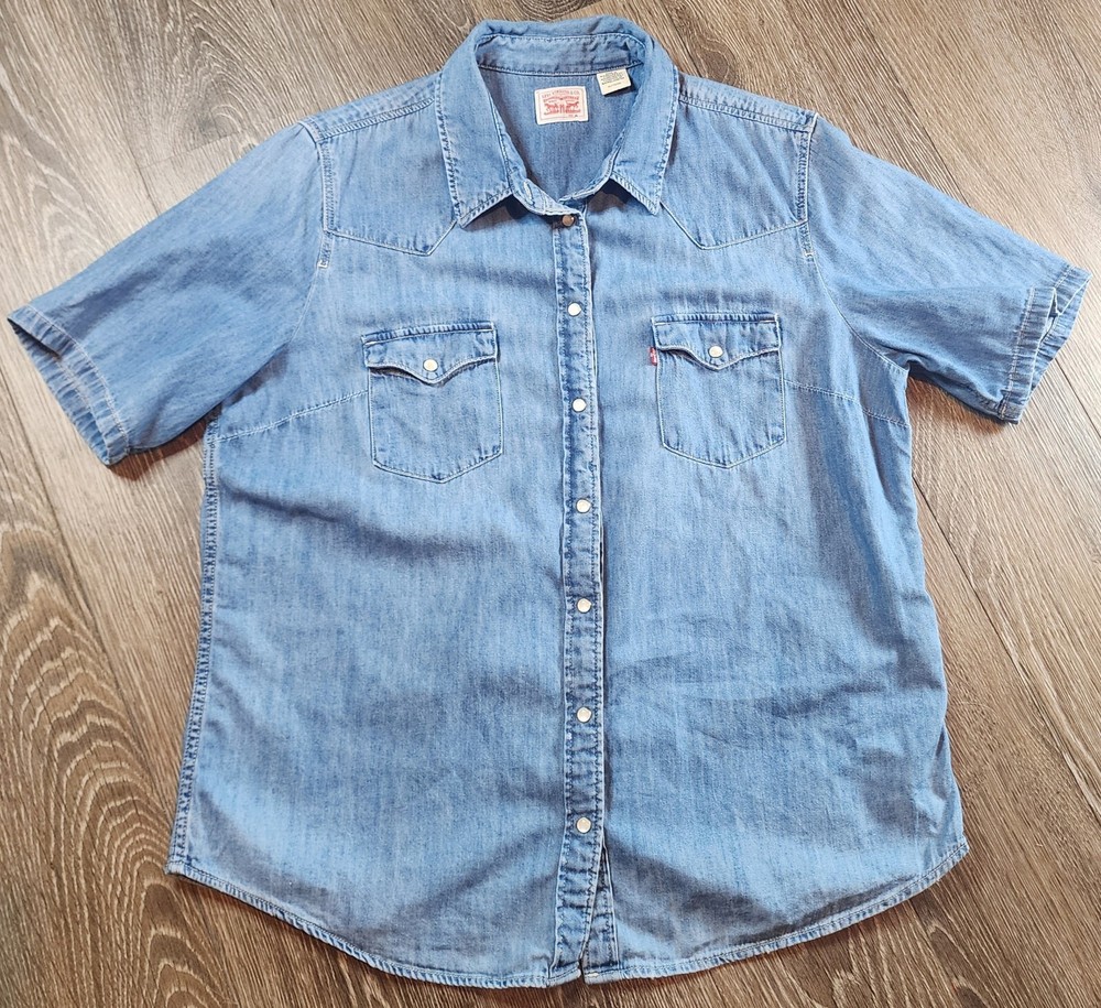 Levi Blue Button Down Short Sleeve Western Front Pockets Shirt Men's XL