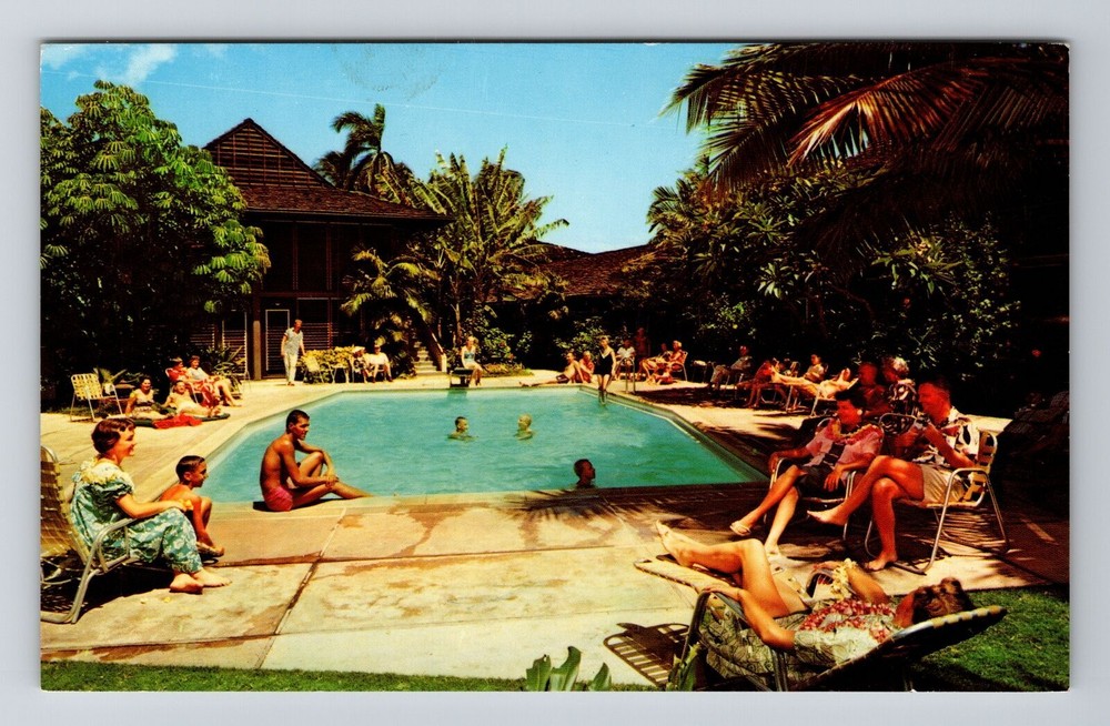 Vintage Waikiki Hawaii Postcard of The Breakers Hotel Pool View