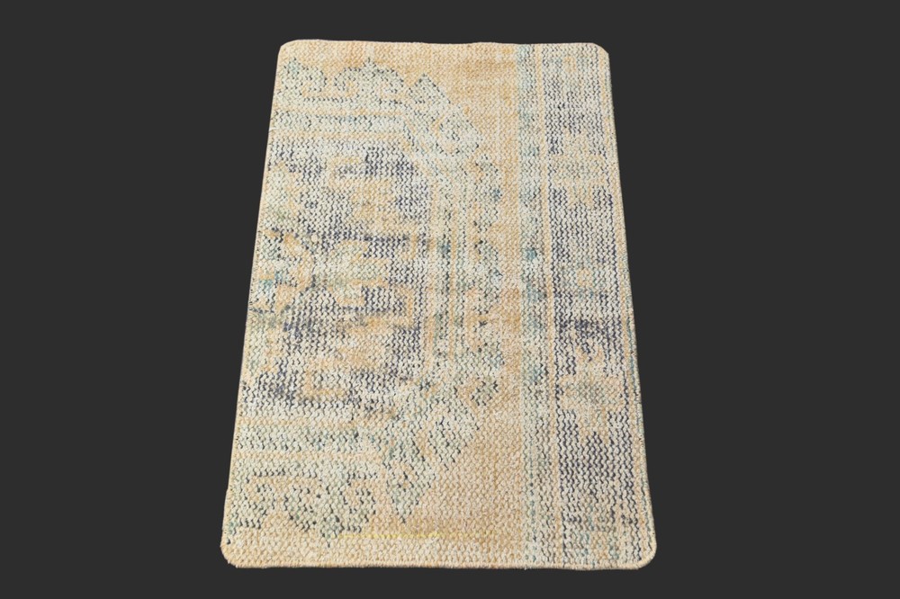 Vintage Beige Turkish Oushak Rug 2x3 Handmade Anatolian Kilim Doormat