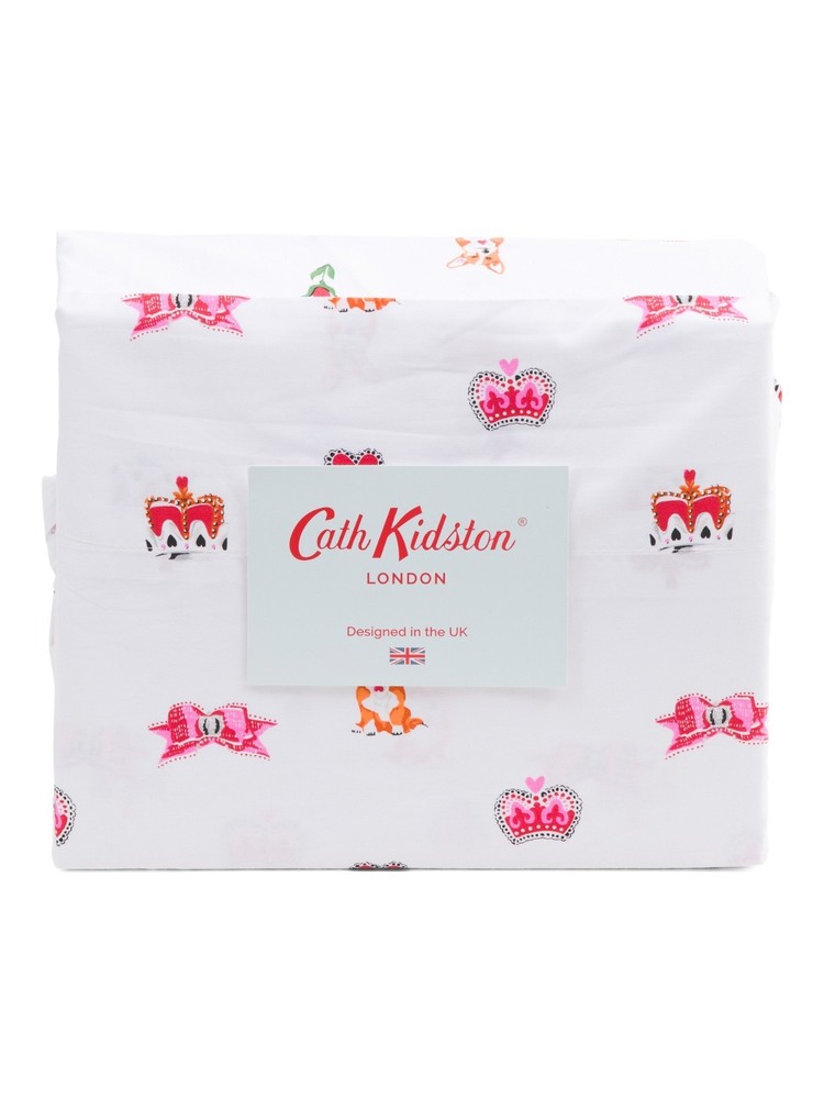 Cath Kidston London Royal Ditsy Corgi, Hearts,Crown Cotton New Sheet Set FULL