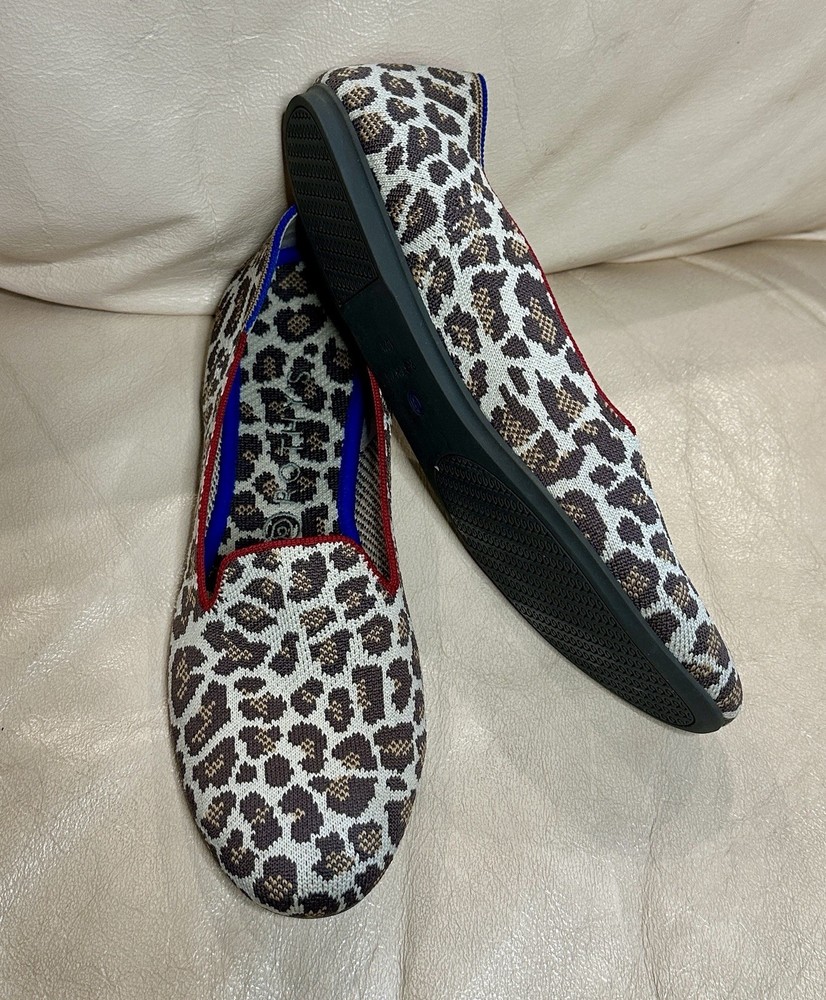Rothy's Flats Sz 10.5 Mocha Spot Animal Leopard Cheetah Slip On Loafer Shoes 1