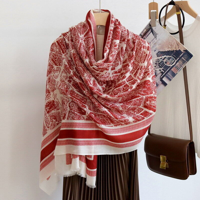 Pure 200s Cashmere Scarf with City Print - Soft Thin Delicate 78x39-Inch Wrap  