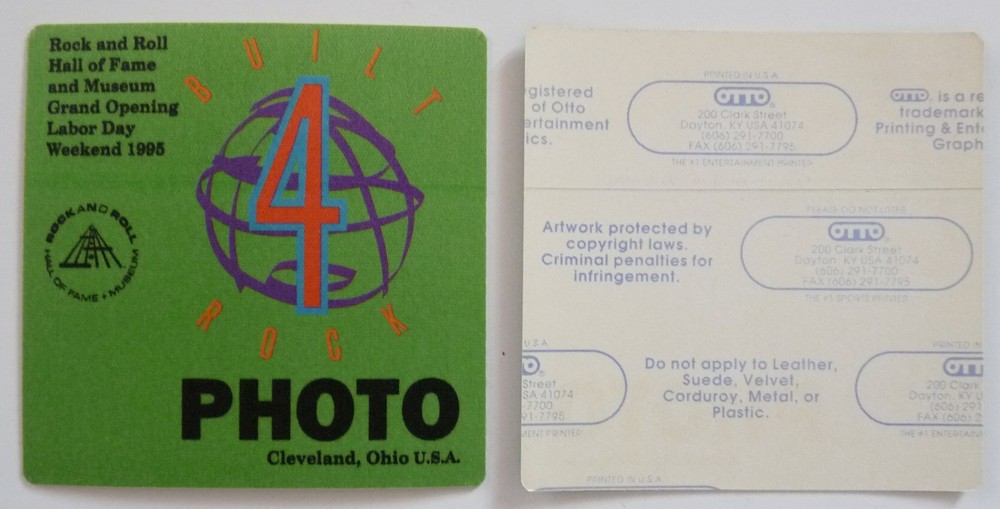 Rock & Roll Hall Of Fame 1995 Grand Opening Green Photo Backstage Pass D8