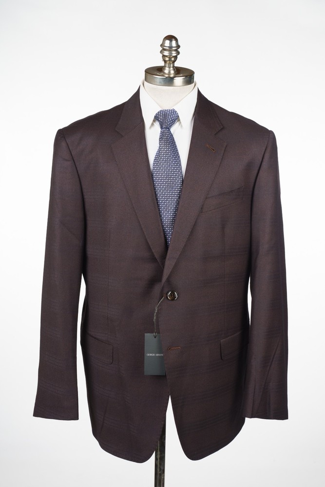 GIORGIO ARMANI Plaid Burgundy Sport Coat Wool Cashmere Blazer 48 R (EU 58)