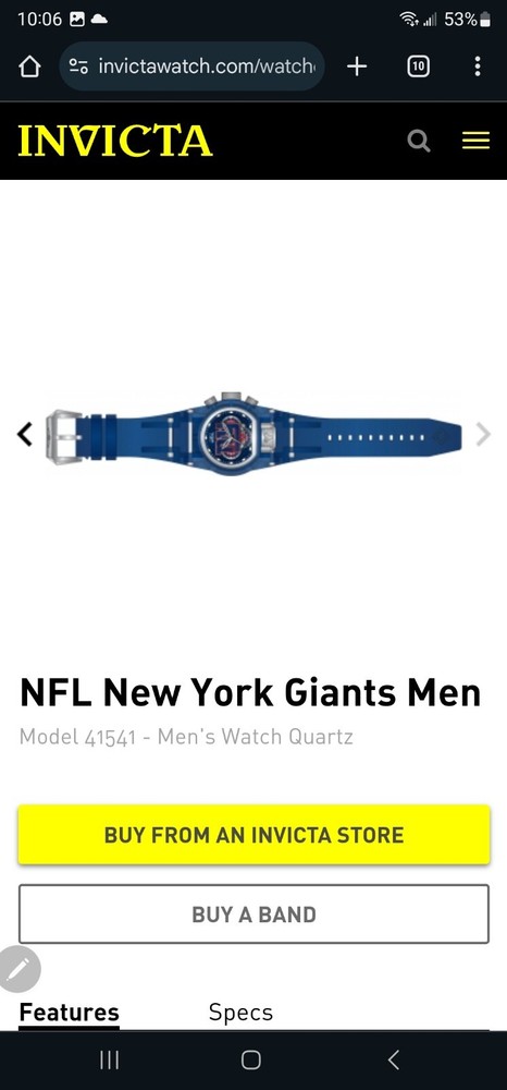 Invicta NFL New York Football Giants Limited Edition Men's Watch w/silicone band