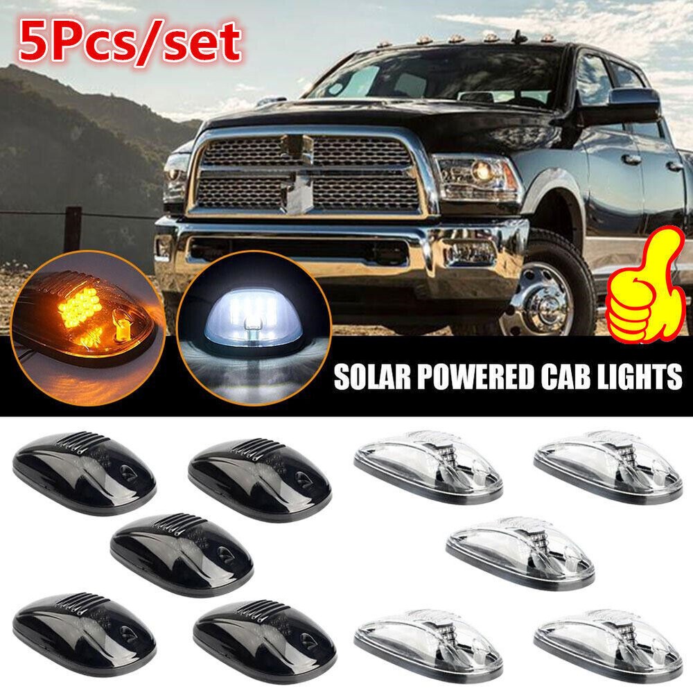 For Truck SUV 5PCS White/Amber Smoked Lens LED Cab Roof Marker Running Lights