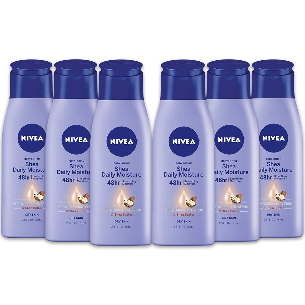 NIVEA Shea Nourish Body Lotion Dry Skin Lotion with Shea Butter 2.5oz (6 Pack)
