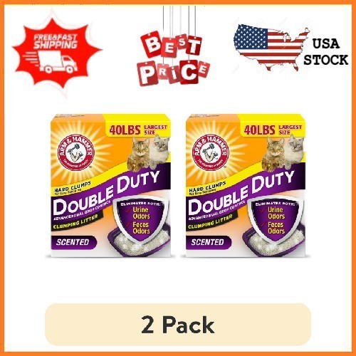 (2 Pack) ARM & HAMMER Double Duty Clumping Cat Litter 40lb Advanced Odor