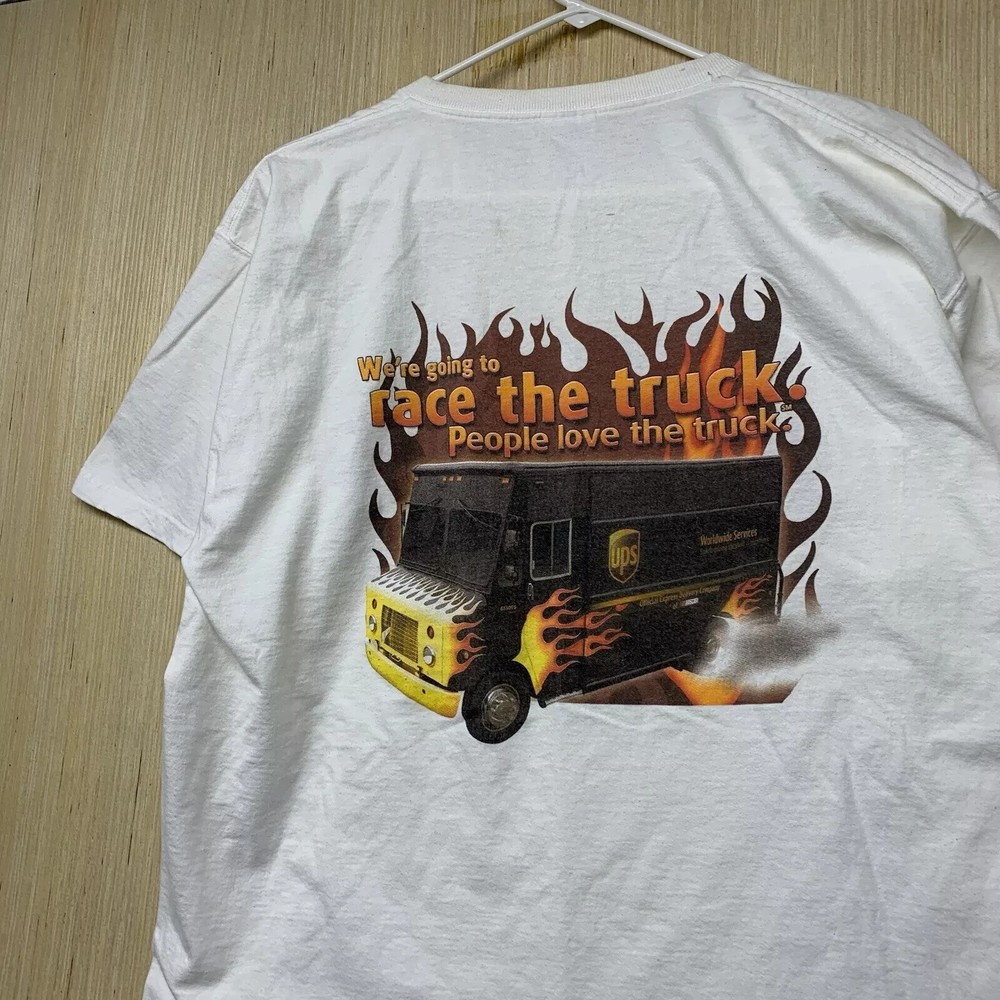 Vintage NASCAR Shirt Adult Extra Large White Short Sleeve Men’s UPS Flame Y2K