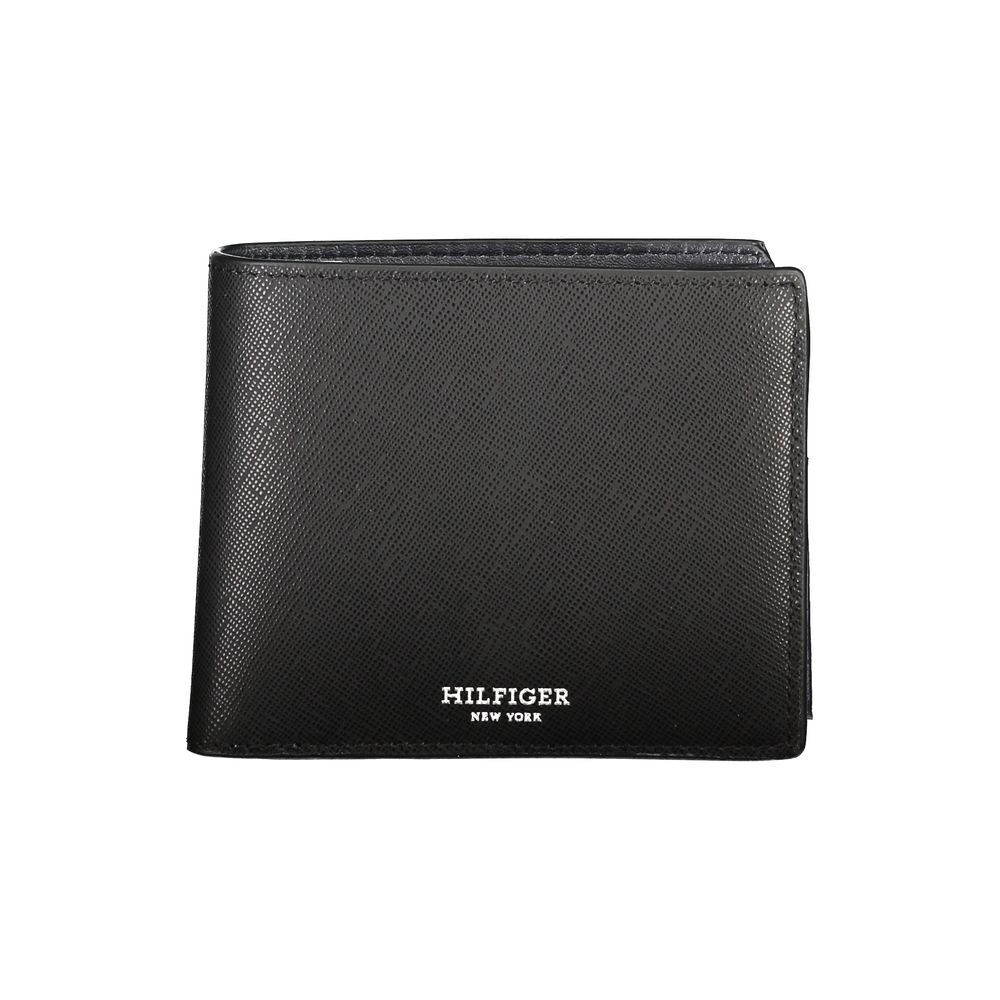 Tommy Hilfiger Mens Black Genuine Leather Slim Bifold Wallet  