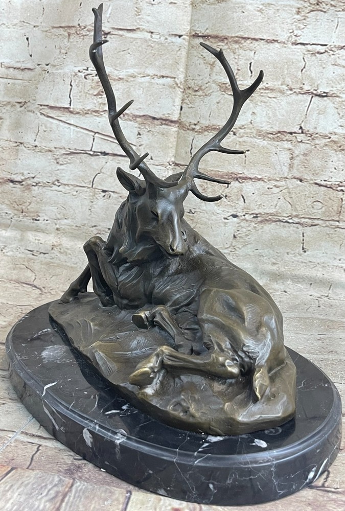 Elk Deer Stag Buck Hunter Bronze Marble Figurine for Cabin Lodge Decor