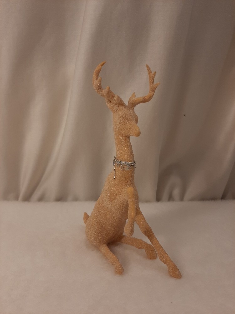 Glitter Christmas Reindeer Figure Sitting Deer MCM Cream Tan White Unbranded