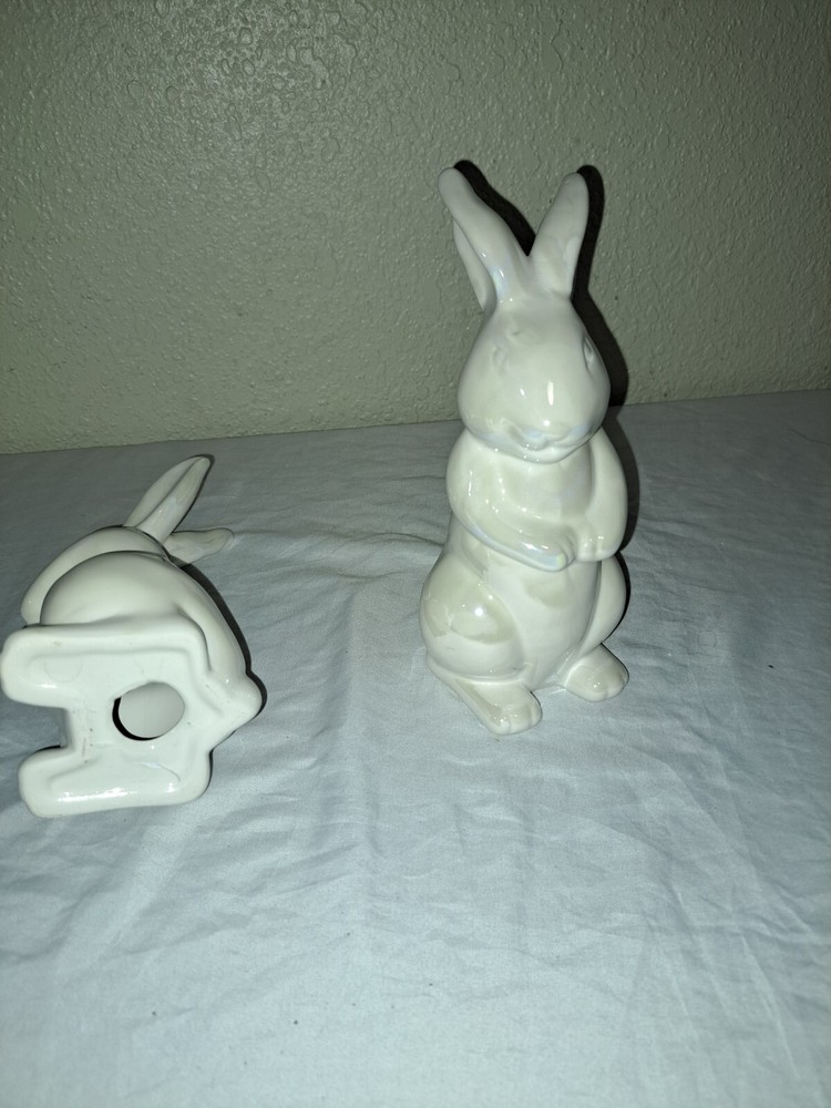 A Lot Of 2.Ceramic White Bunny Rabbit  Easter Spring Figure  Decor