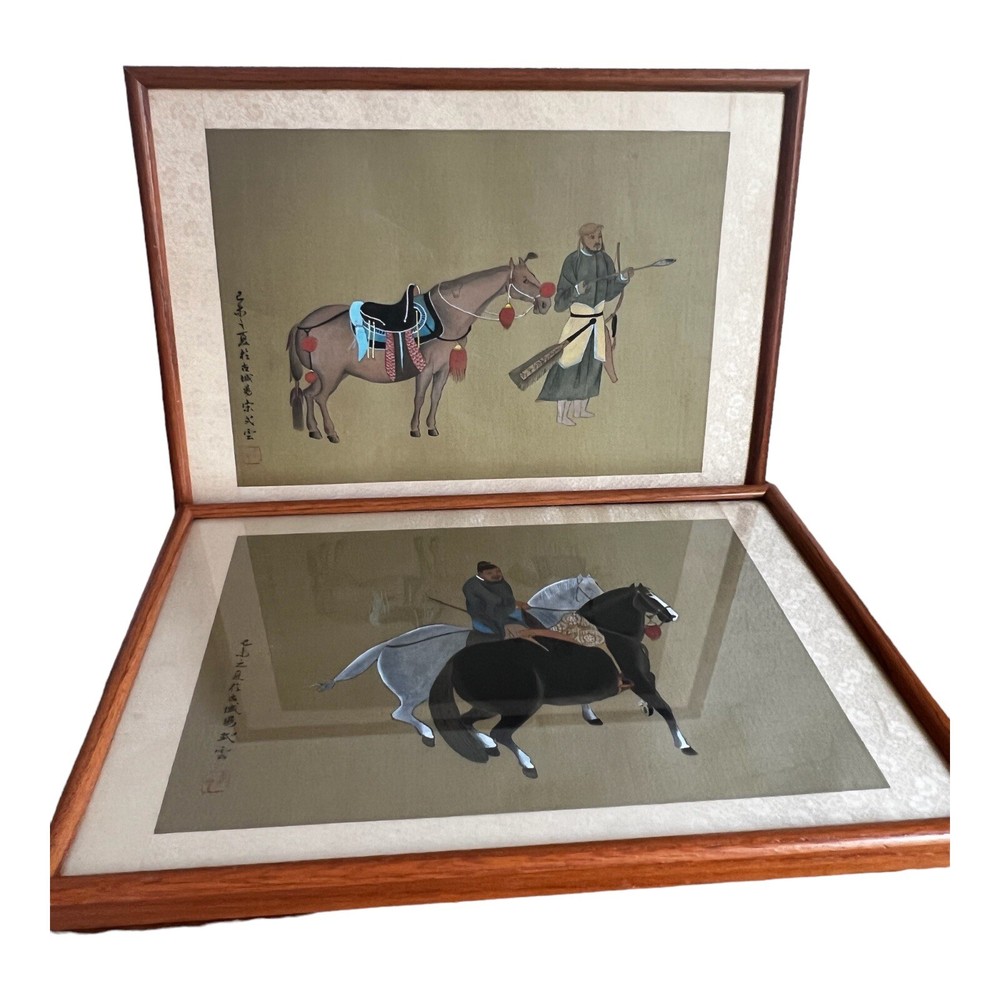 ANTIQUE CHINESE WARRIORS/HORSES PAINTINGS SIGNED ON SILK