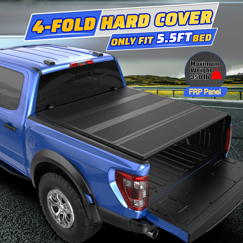 5.5FT FRP Hard Folding Tonneau Cover for 2007-2024 Toyota Tundra Truck Bed