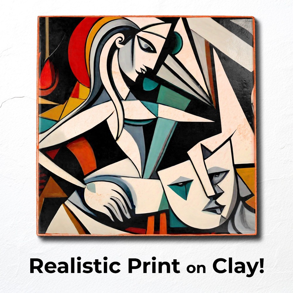 Handmade Cubism Ceramic Photo Tile Art Plaque for Home Decor