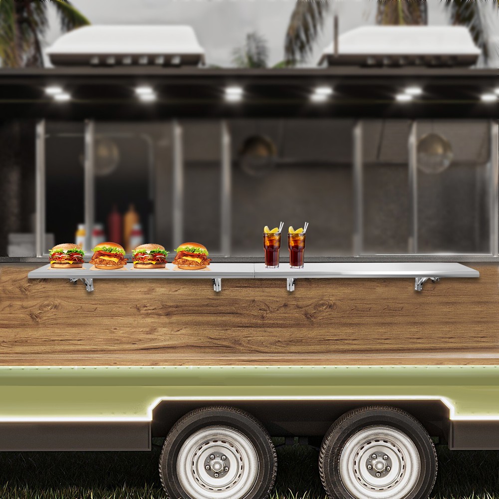Stainless Steel 96X12 Inch Foldable Food Truck Serving Shelf