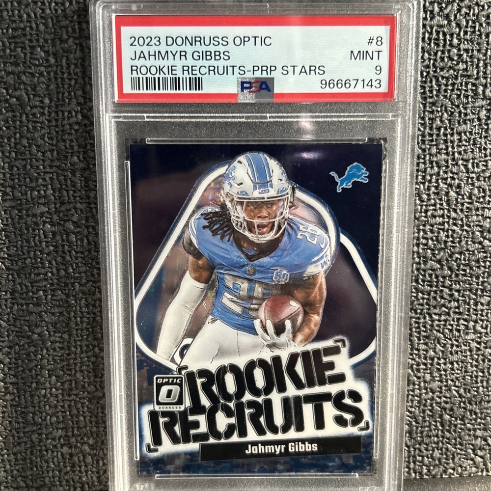 2023 Donruss Optic Jahmyr Gibbs RC Purple Stars Rookie Recruits/25 - PSA 9 Pop 2